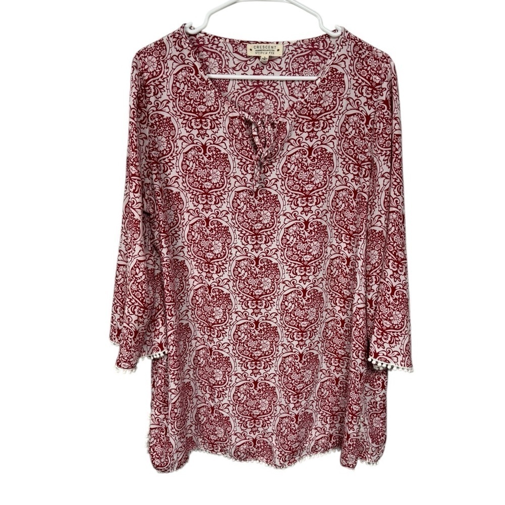 Crescent Stitch Fix Red Paisley Tunic Large 3/4 Sleeve